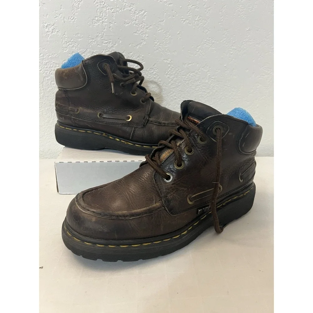 Vintage Doc Martens 9525 Brown Work Boots England Ankle Leather Lace Up Mens 8